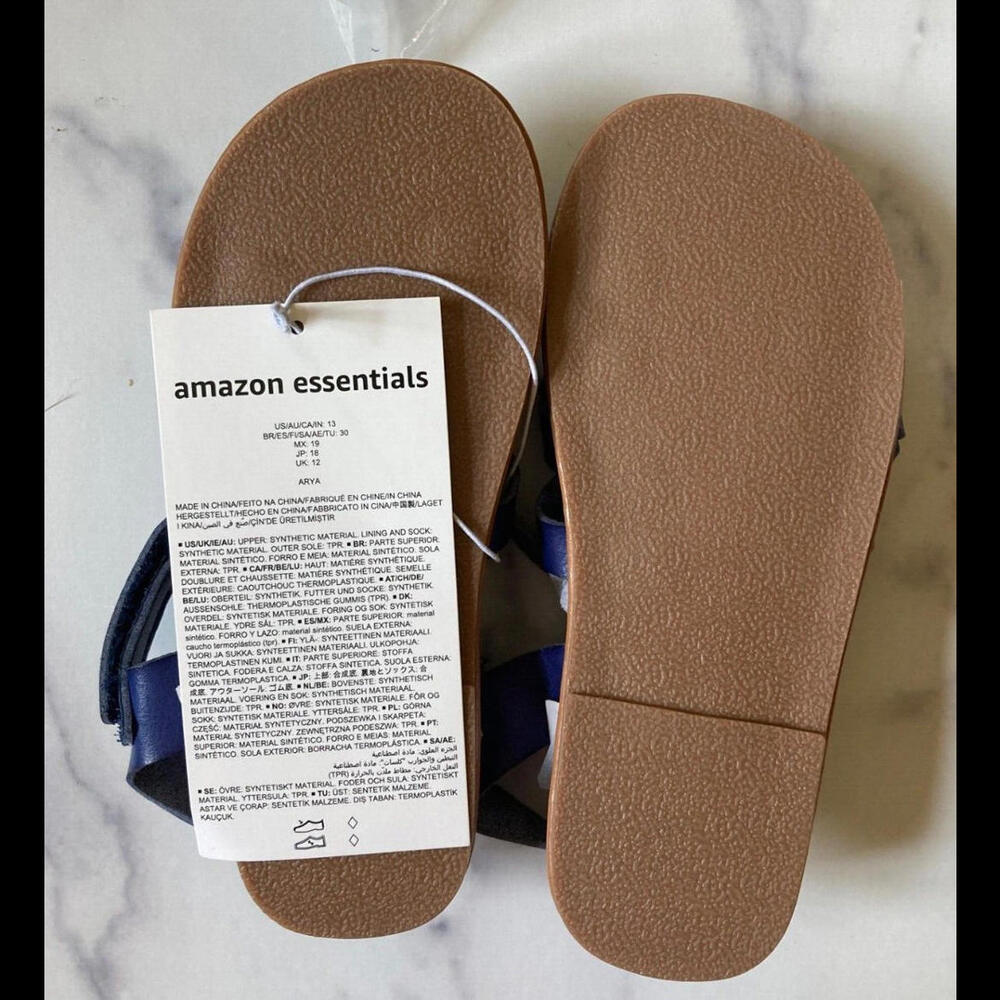 Girls Open Toe Blue Flat Strappy Sandal Size 13 By Amazon Essentials Hook & Loop - Picture 7 of 8